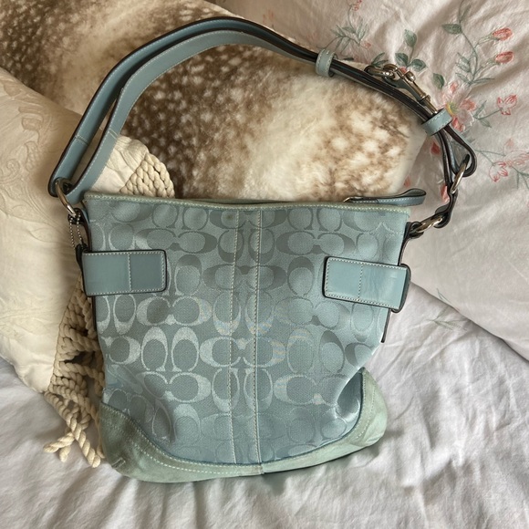Vintage Blue Coach Signature Canvas & Leather/Suede Bucket Bag - Pale Blue - Picture 2 of 8
